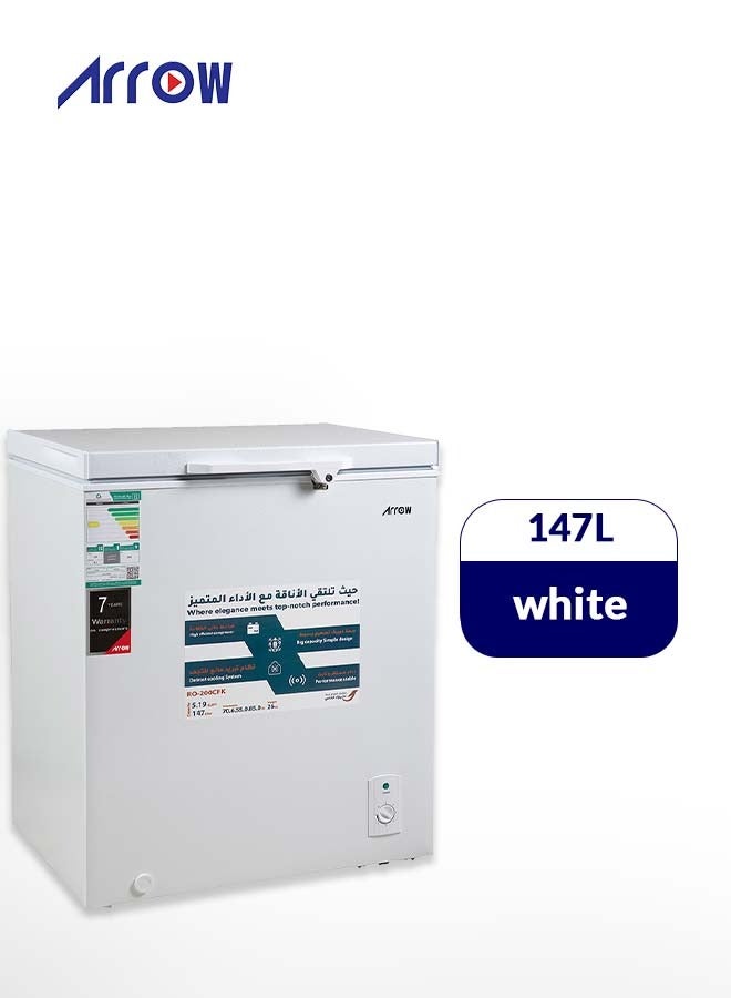 Arrow 147L 5.19 Cu.Ft Chest Freezer with 7 Years compressor Warranty and Energy Saving, Super Freeze, Electronic Temperature Control, Manual Defrost, Recessed External Handle, Wheels, White Finish | RO-200CFK - Image 1